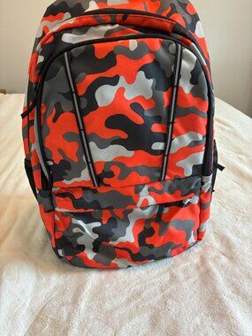Lands' End Orange Gray Camo Backpack NWOT | School Bookbag | Adjustable Chest St